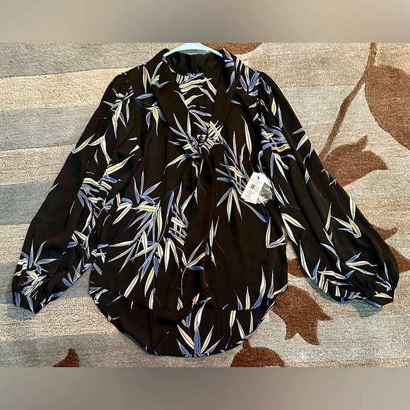 Equipment Cleone Tie Neck Black Printed Satin Blouse - Picture 2 of 10